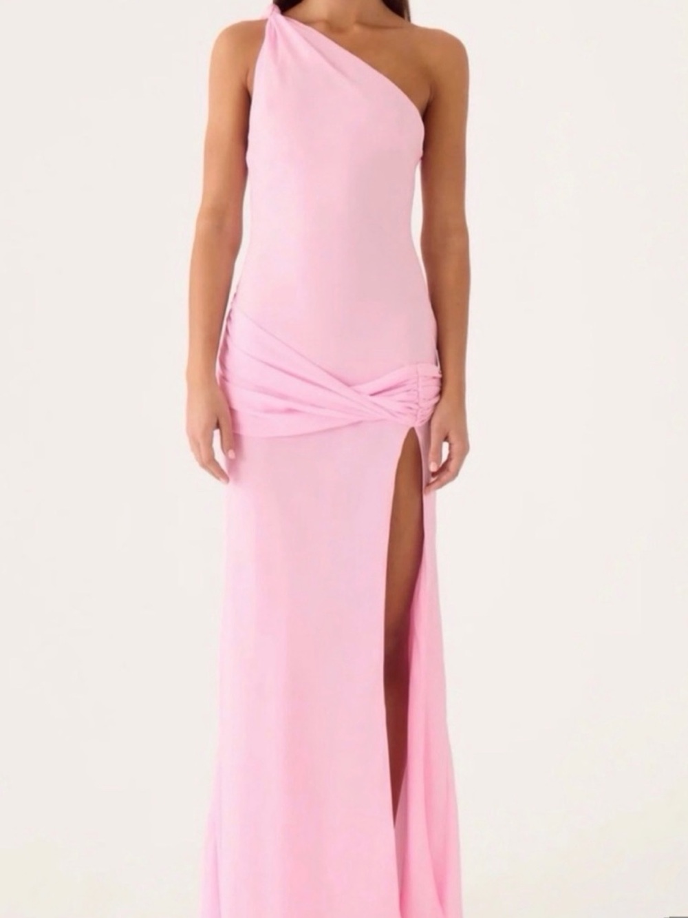 Peppermayo One-Shoulder Pink Gown with High Side Slit